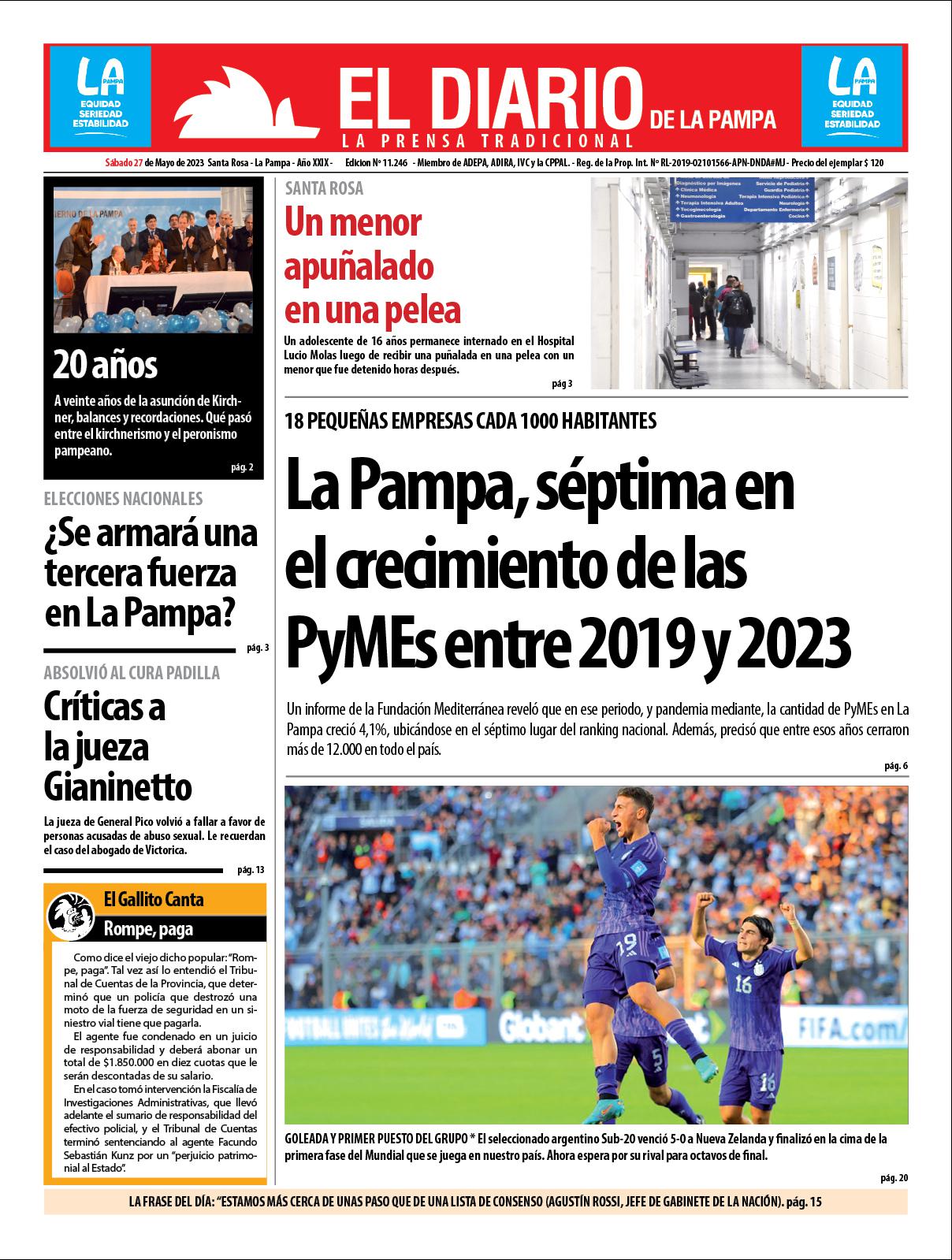 Tapa de El Diario en papel  saacutebado 27 de mayo de 2023